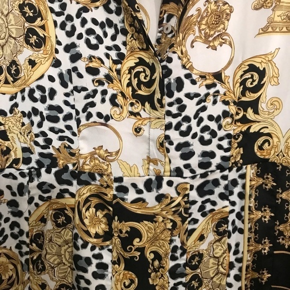 Hazel print midi dress Sleeve A-line pleated front half button lagenlook Sz L - Picture 2 of 6